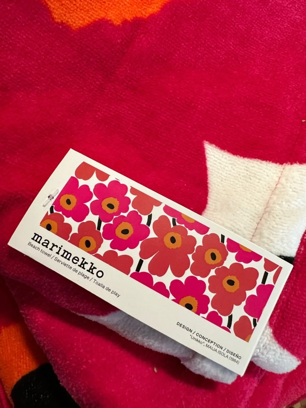 NWT Marimekko Poppy “Unikko” Red Cotton Terry Oversized Beach Towel, 70